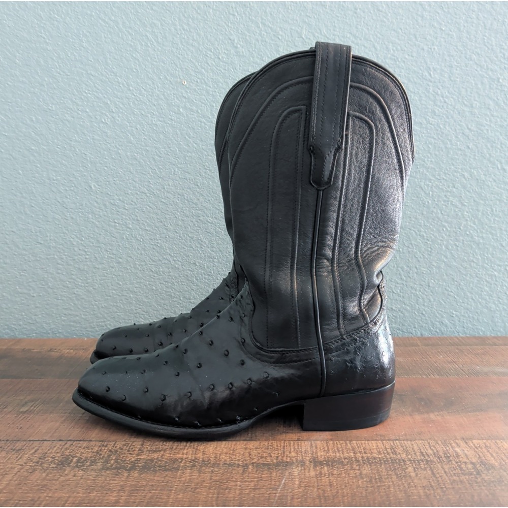 Tecovas Boots Mens 9D The Wyatt Ostrich Midnight Black Leather Cowboy Boots READ